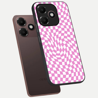  Bubblegum Check Wave phone case For Oppo A6C 5G showing premium glass back cover with detailed artwork