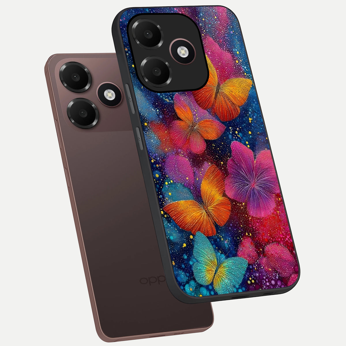  Butterfly Dream Mist phone case For Oppo A6C 5G showing premium glass back cover with detailed artwork