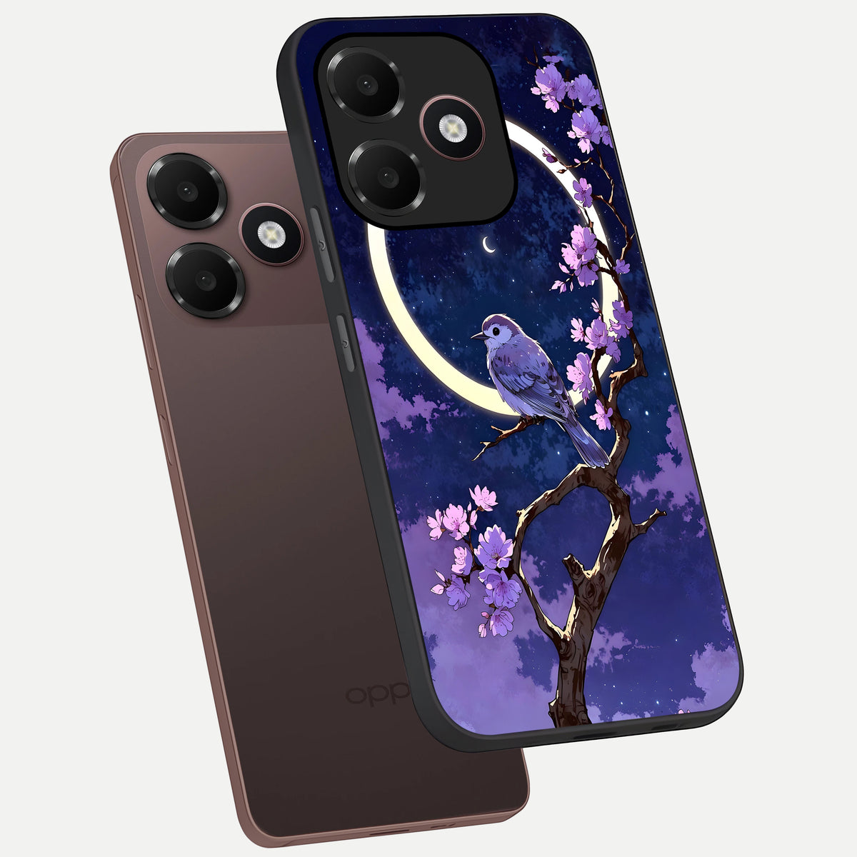 Celestial Bird Blossom phone case For Oppo A6C 5G showing premium glass back cover with detailed artwork