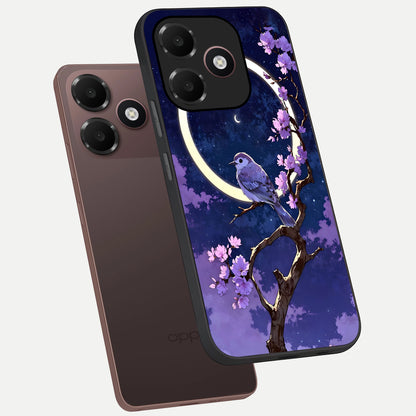  Celestial Bird Blossom phone case For Oppo A6C 5G showing premium glass back cover with detailed artwork