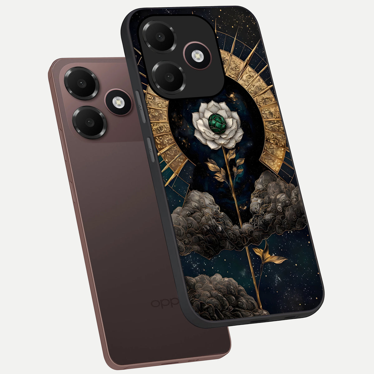  Celestial Lotus Morang phone case For Oppo A6C 5G showing premium glass back cover with detailed artwork