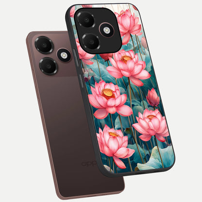  Celestial Pink Lotus phone case For Oppo A6C 5G showing premium glass back cover with detailed artwork