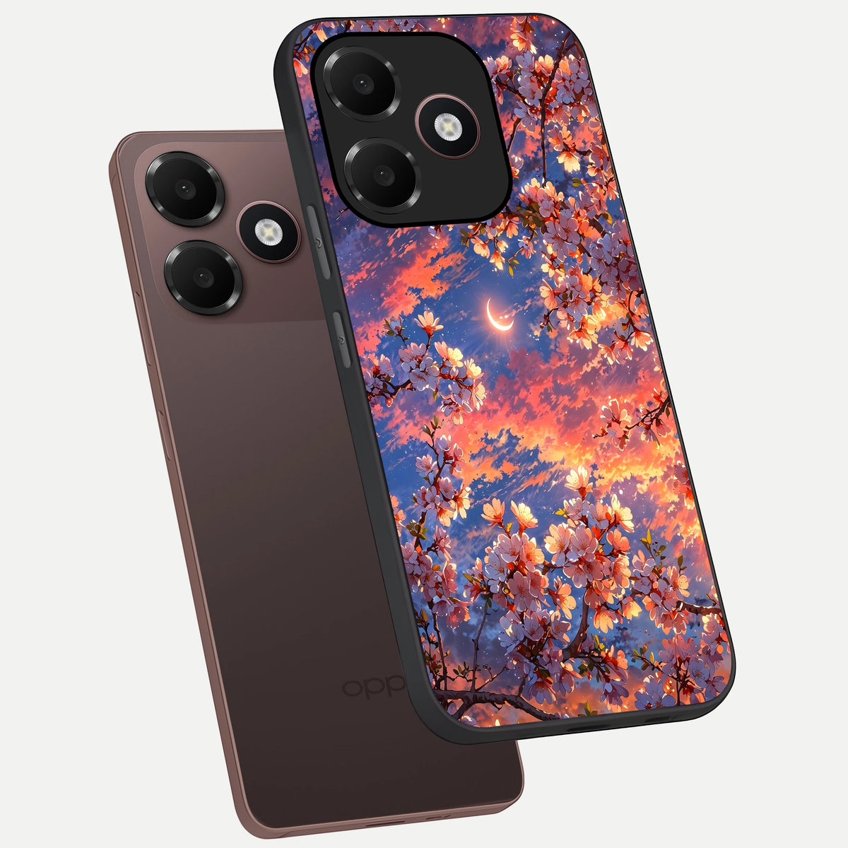  Celestial Sakura Sunset phone case For Oppo A6C 5G showing premium glass back cover with detailed artwork