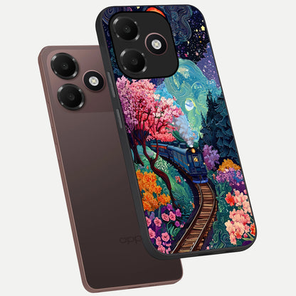  Celestial Train Journey phone case For Oppo A6C 5G showing premium glass back cover with detailed artwork