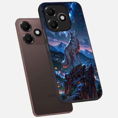  Celestial Wolf Howl phone case For Oppo A6C 5G showing premium glass back cover with detailed artwork