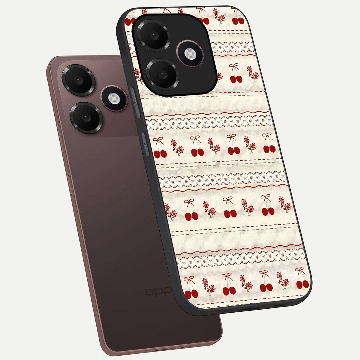  Cherry Bloom Charm phone case For Oppo A6C 5G showing premium glass back cover with detailed artwork