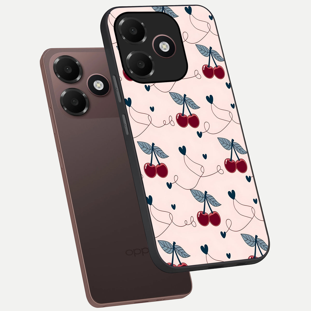  Cherry Heart Line phone case For Oppo A6C 5G showing premium glass back cover with detailed artwork