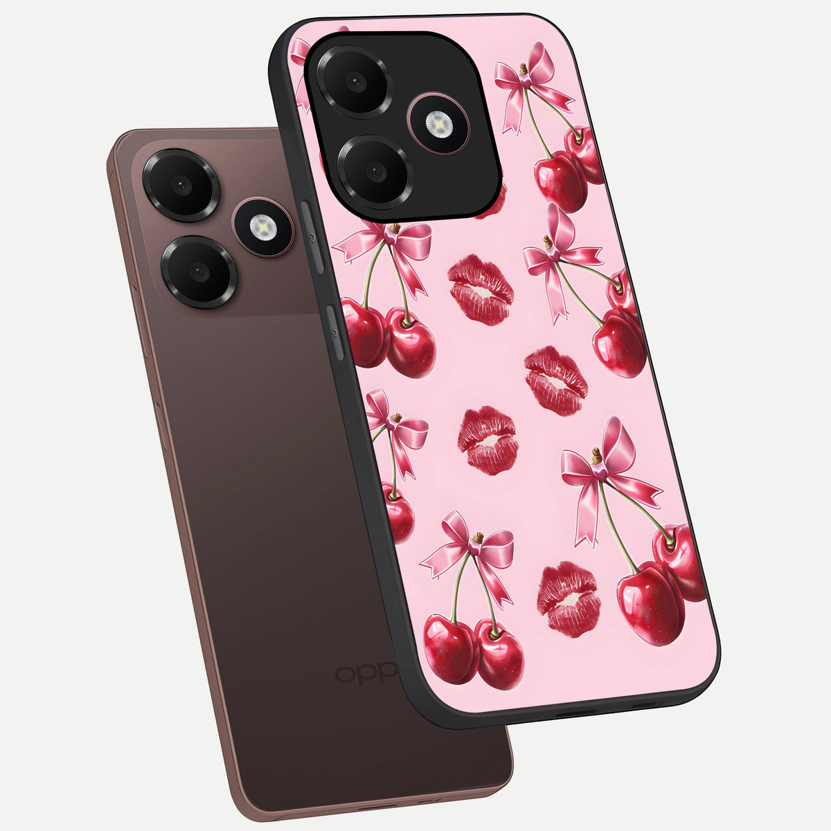  Cherry With Lips phone case For Oppo A6C 5G showing premium glass back cover with detailed artwork