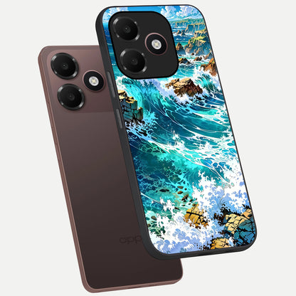  Coastal Blue Waves phone case For Oppo A6C 5G showing premium glass back cover with detailed artwork