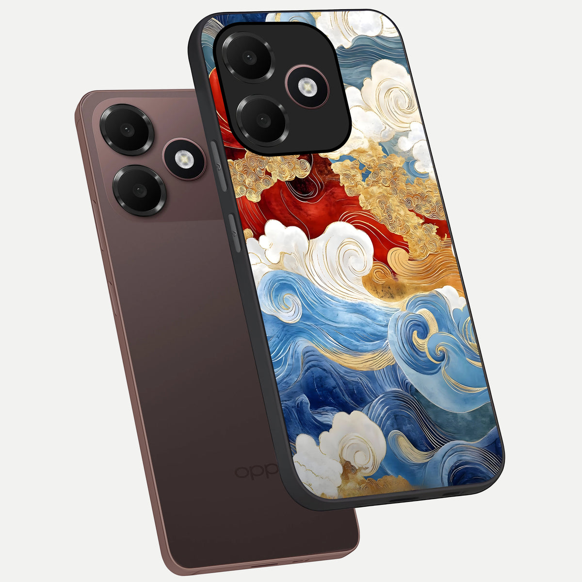  Colored Waves phone case For Oppo A6C 5G showing premium glass back cover with detailed artwork