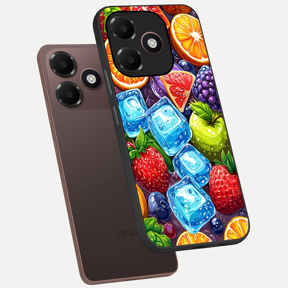  Colorful Fruits with Ice phone case For Oppo A6C 5G showing premium glass back cover with detailed artwork