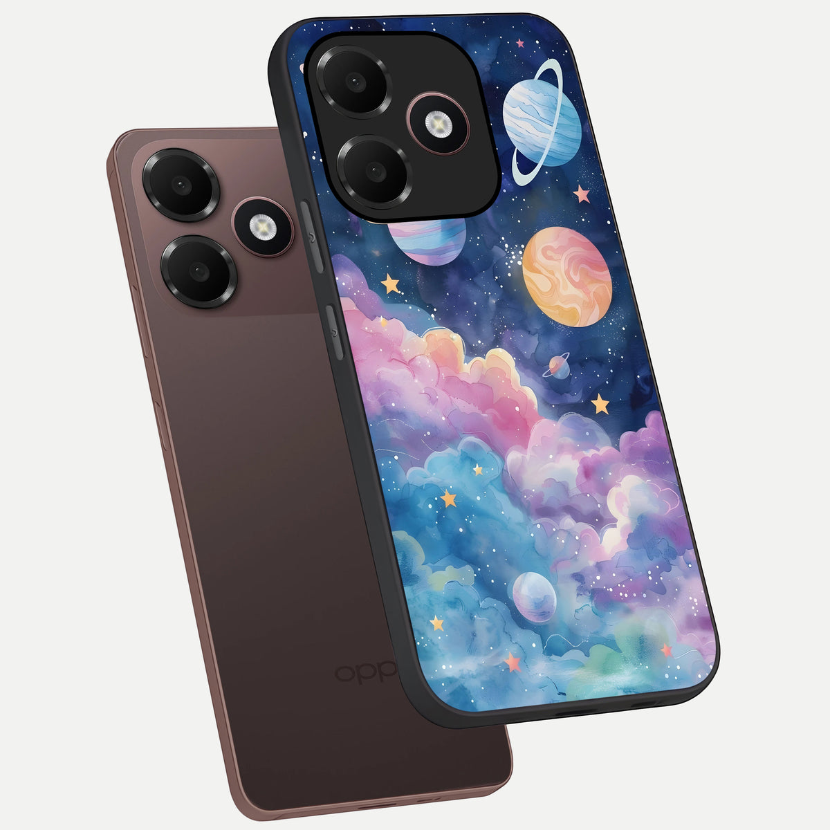  Cosmic Planet Dreams phone case For Oppo A6C 5G showing premium glass back cover with detailed artwork