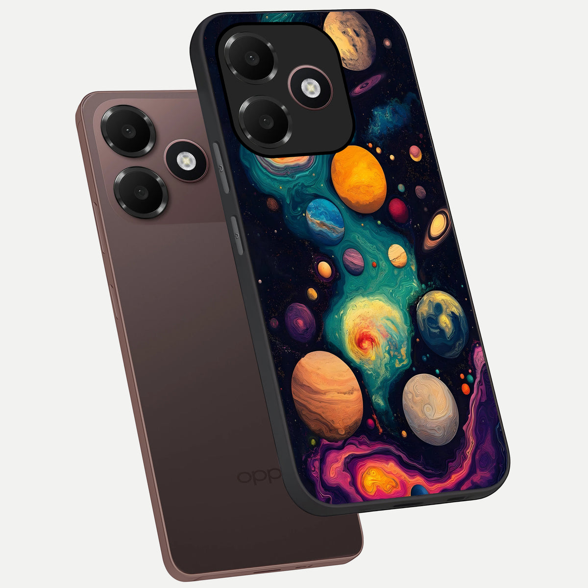  Cosmic Planet Journey phone case For Oppo A6C 5G showing premium glass back cover with detailed artwork
