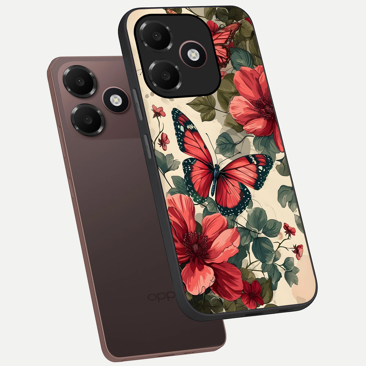  Crimson Butterfly Garden phone case For Oppo A6C 5G showing premium glass back cover with detailed artwork