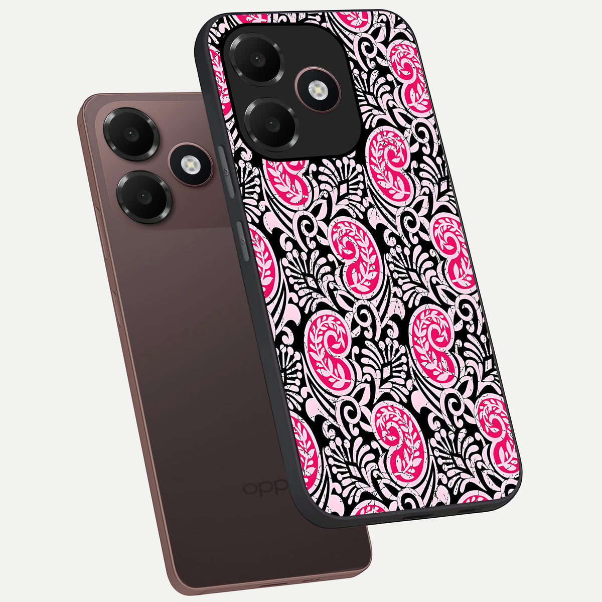  Crimson Paisley Charm phone case For Oppo A6C 5G showing premium glass back cover with detailed artwork