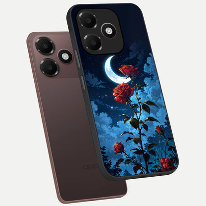  Crimson Rose Moon phone case For Oppo A6C 5G showing premium glass back cover with detailed artwork
