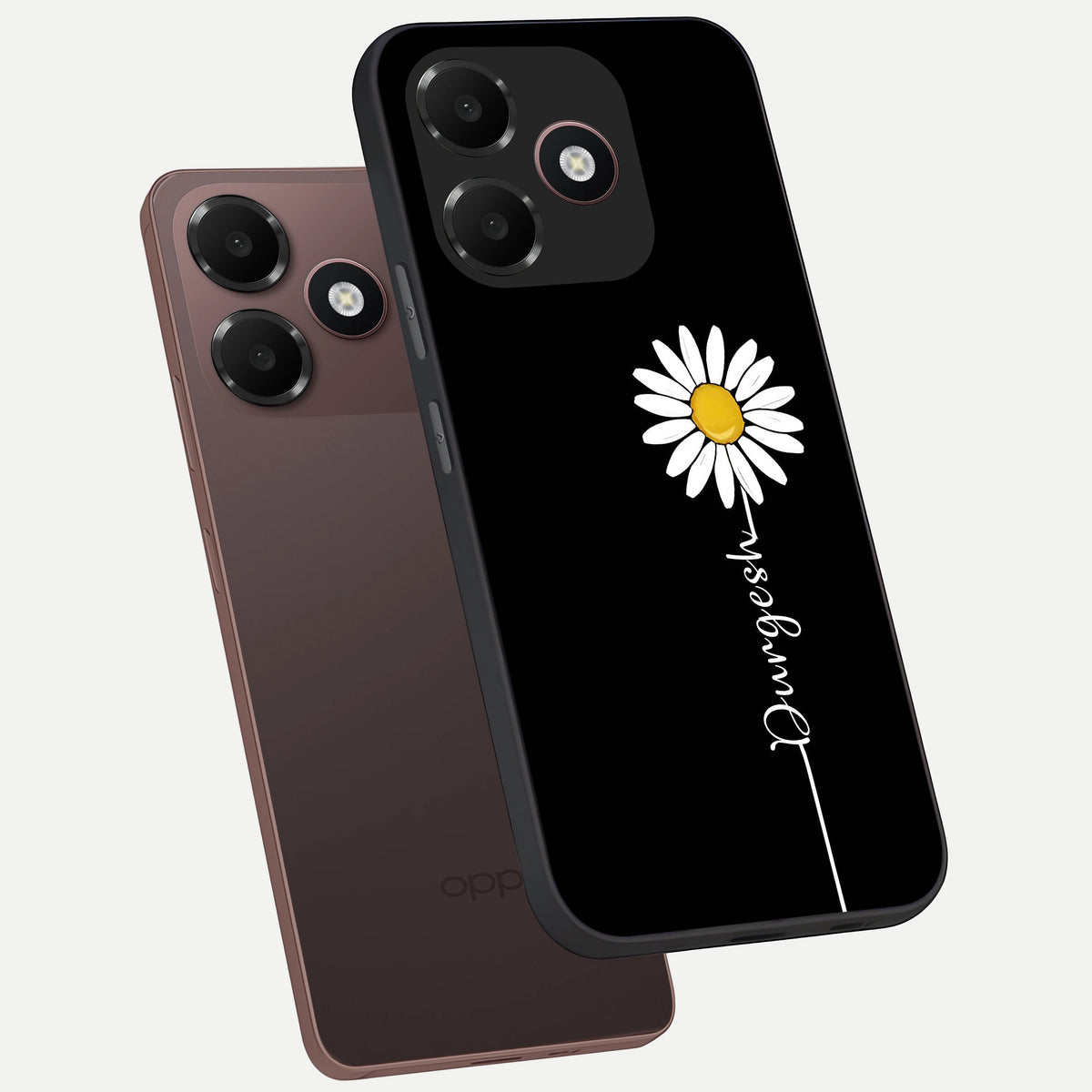  Custom Name White Flower phone case For Oppo A6C 5G showing premium glass back cover with detailed artwork