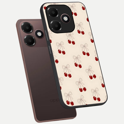  Cute Cherry Pattern phone case For Oppo A6C 5G showing premium glass back cover with detailed artwork