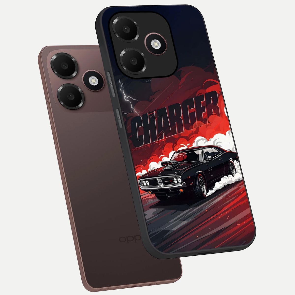  Dark Charger Fury phone case For Oppo A6C 5G showing premium glass back cover with detailed artwork