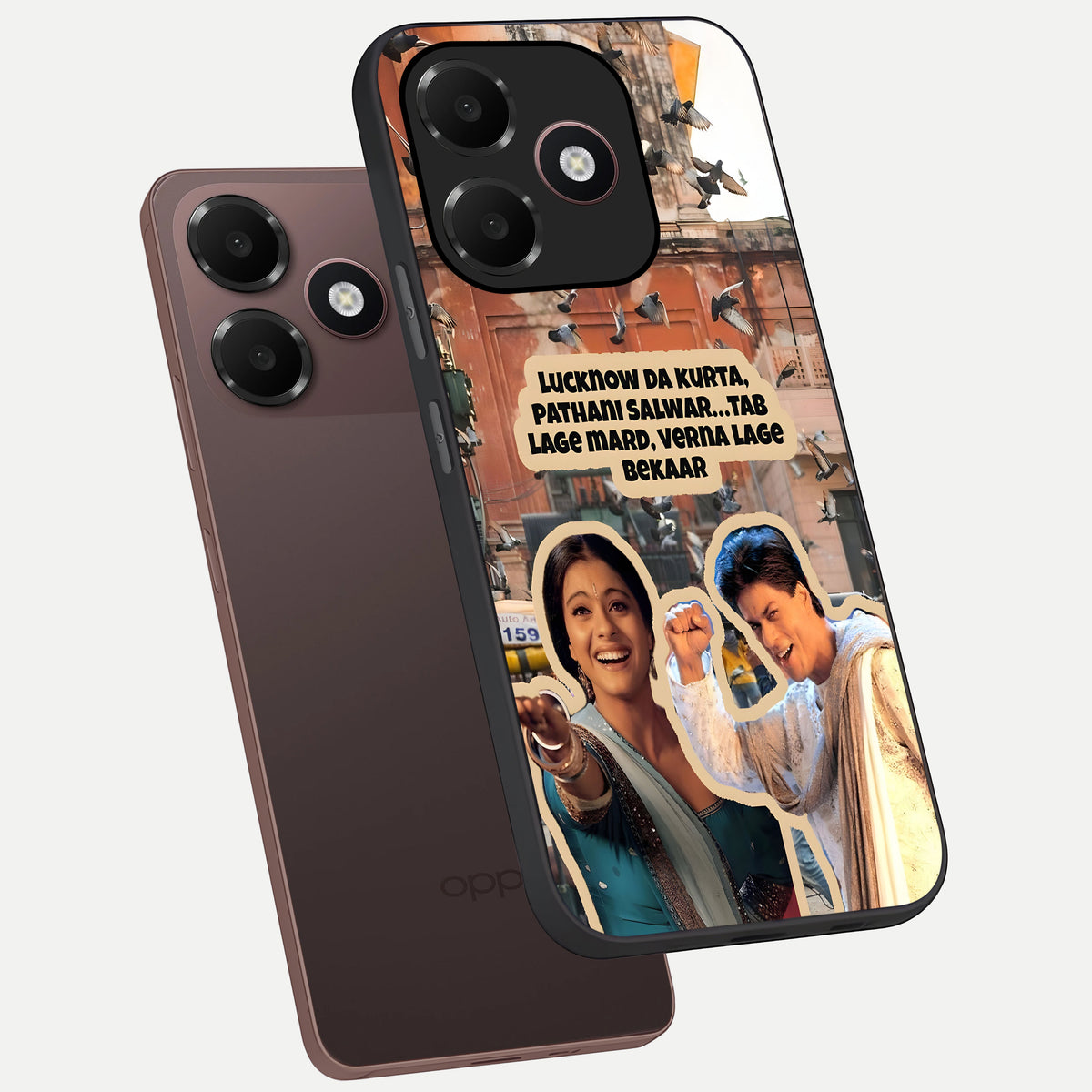  Desi Retro Vibes phone case For Oppo A6C 5G showing premium glass back cover with detailed artwork
