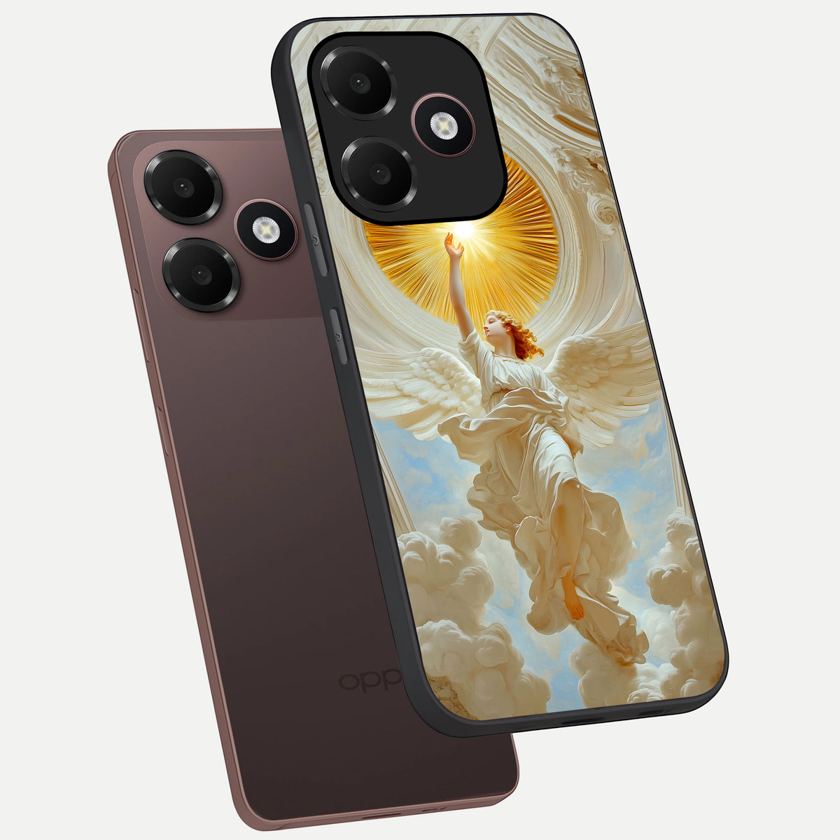  Divine Light Angel phone case For Oppo A6C 5G showing premium glass back cover with detailed artwork