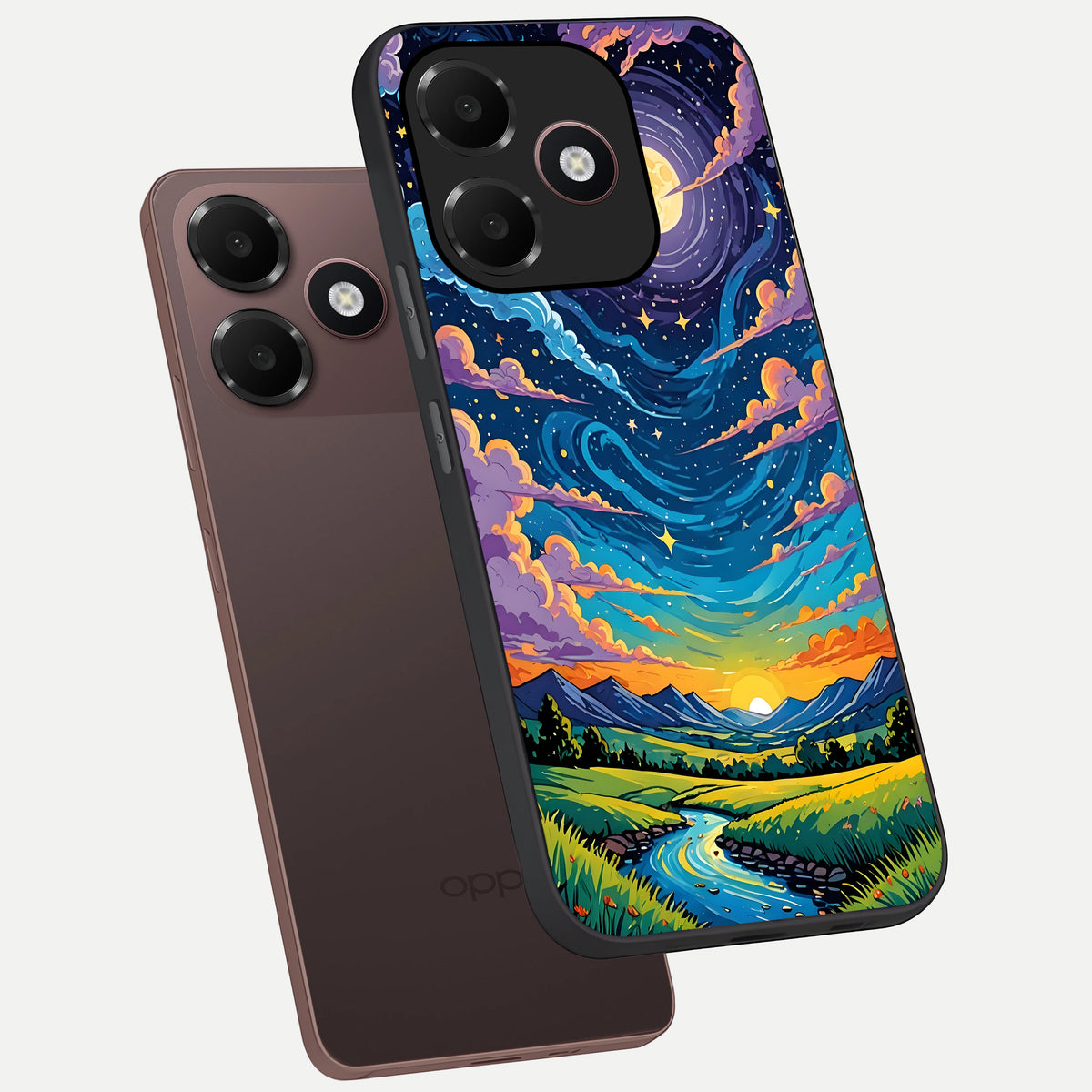  Dreamy Night Landscape phone case For Oppo A6C 5G showing premium glass back cover with detailed artwork