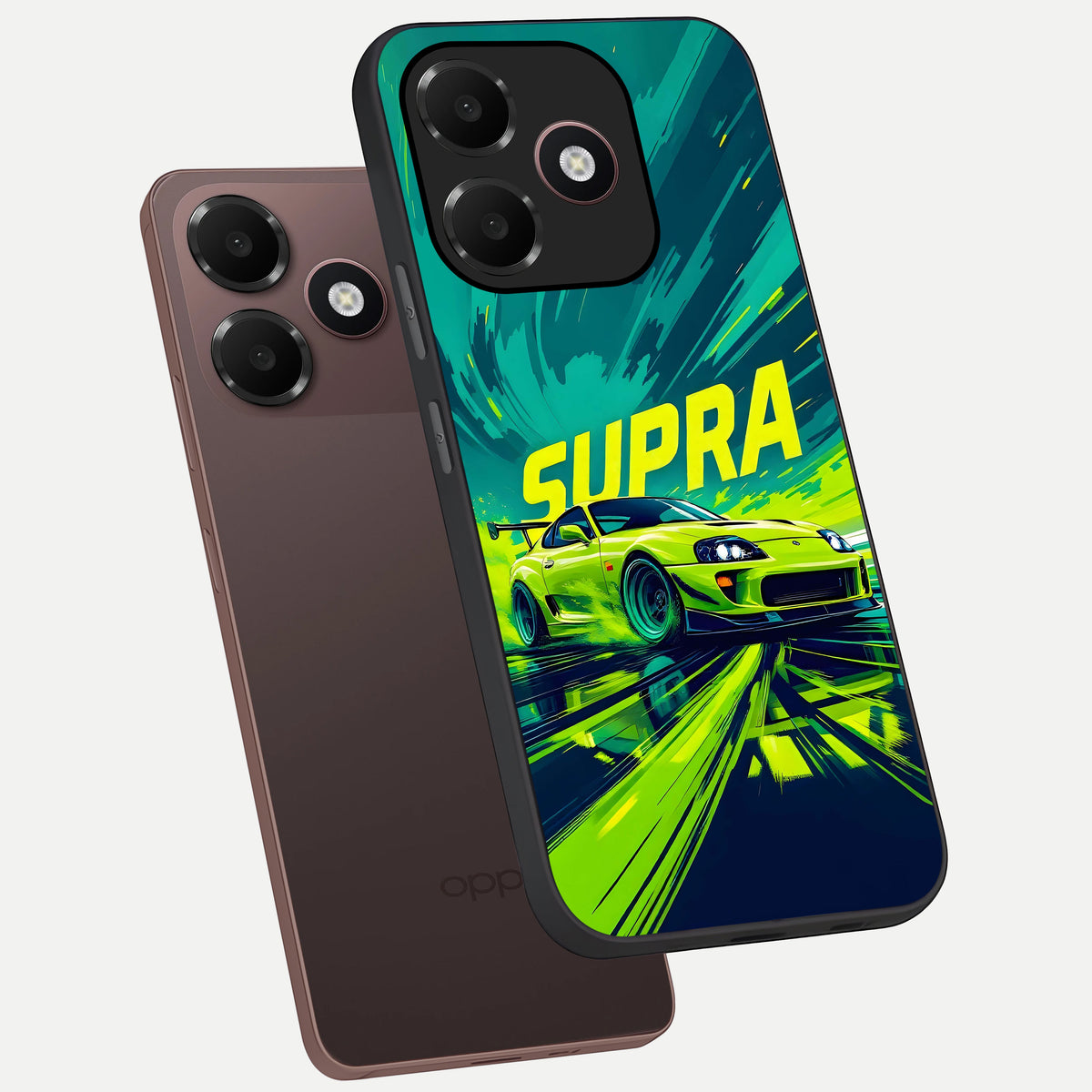  Electric Supra Thunder phone case For Oppo A6C 5G showing premium glass back cover with detailed artwork