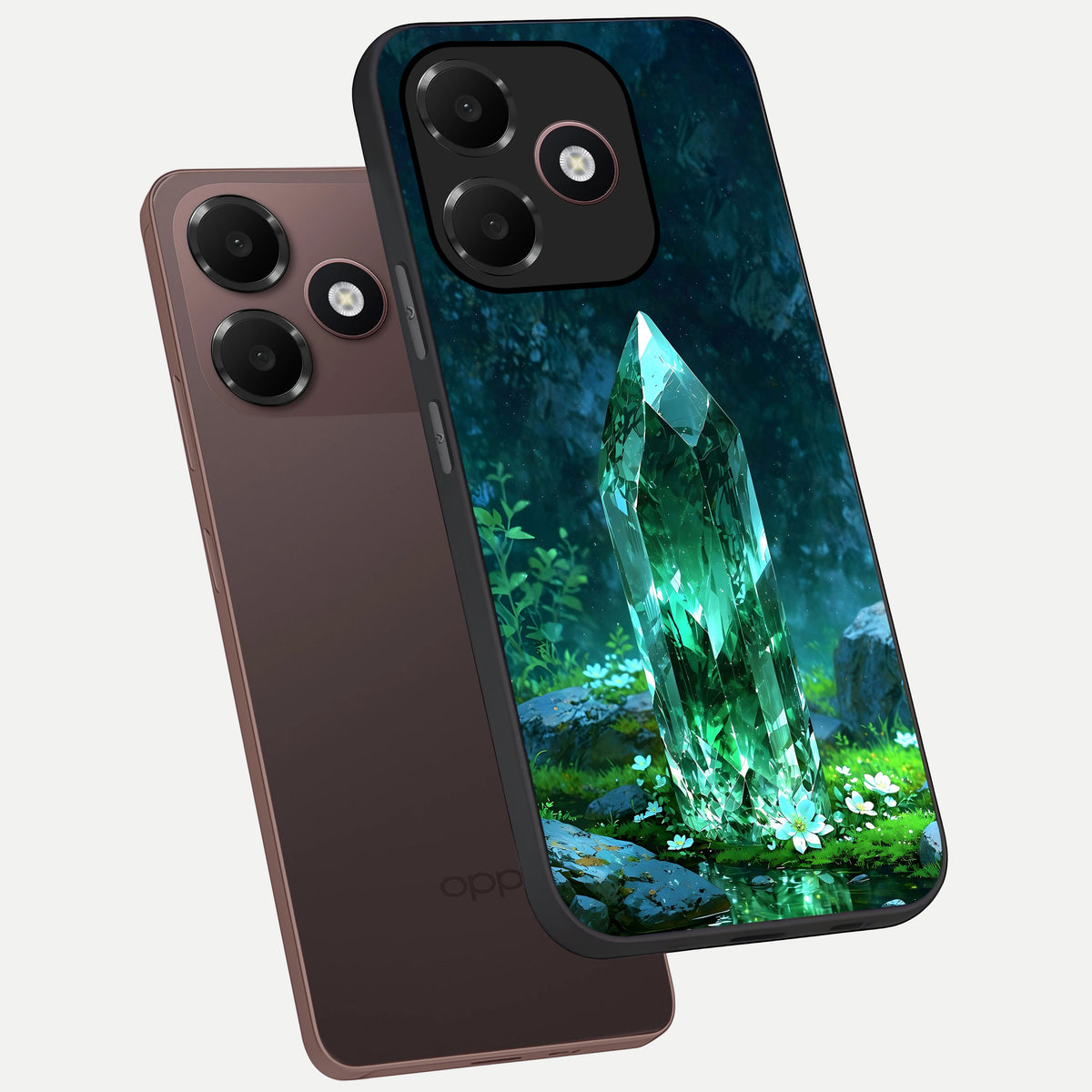  Emerald Light Crystal phone case For Oppo A6C 5G showing premium glass back cover with detailed artwork