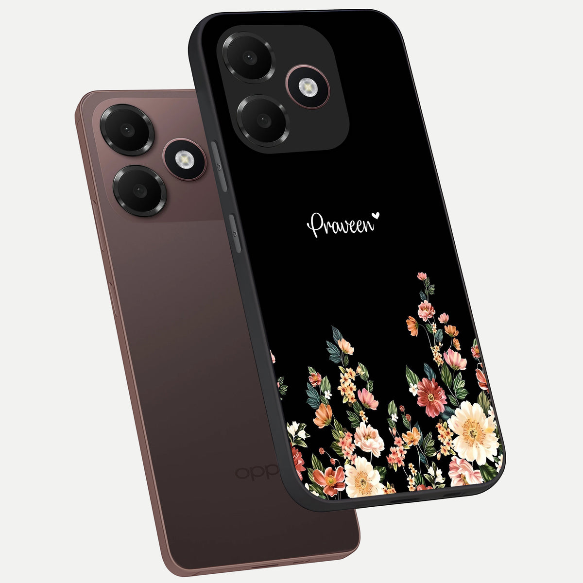  Floral Design Personalized Custom Name phone case For Oppo A6C 5G showing premium glass back cover with detailed artwork