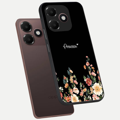  Floral Design Personalized Custom Name phone case For Oppo A6C 5G showing premium glass back cover with detailed artwork