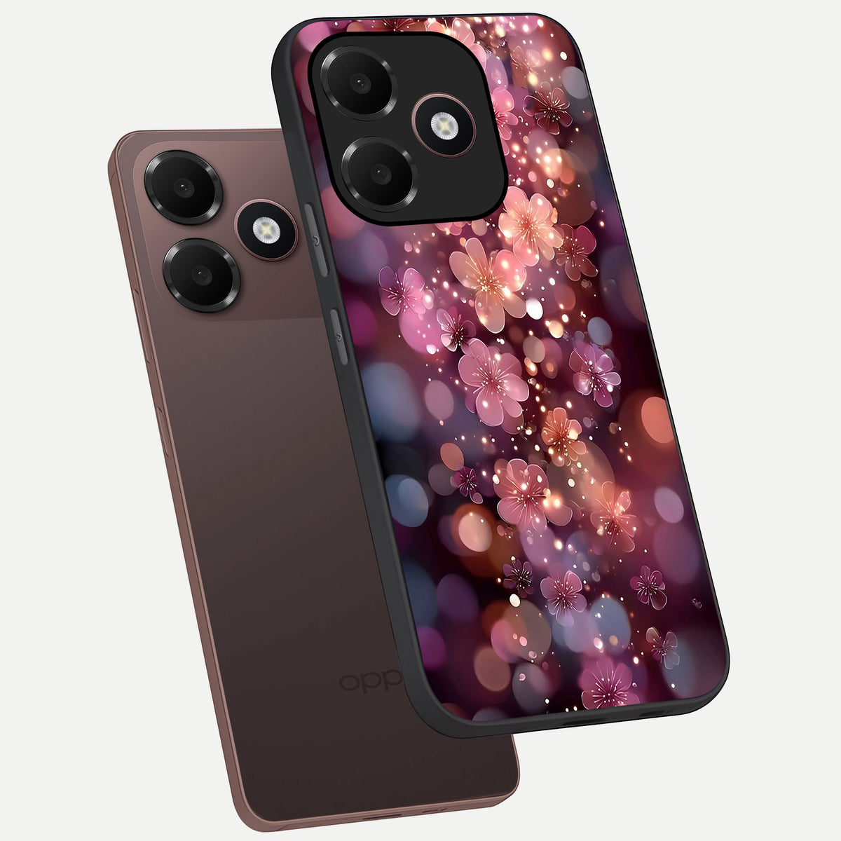  Glowing Petal Bliss phone case For Oppo A6C 5G showing premium glass back cover with detailed artwork