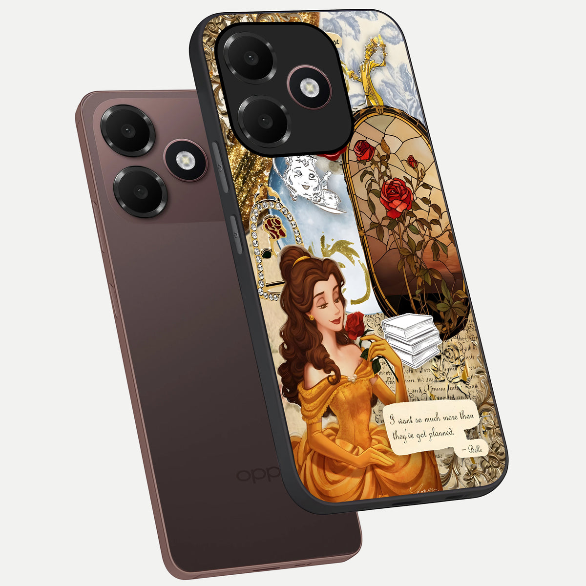 Golden Dream Belle phone case For Oppo A6C 5G showing premium glass back cover with detailed artwork