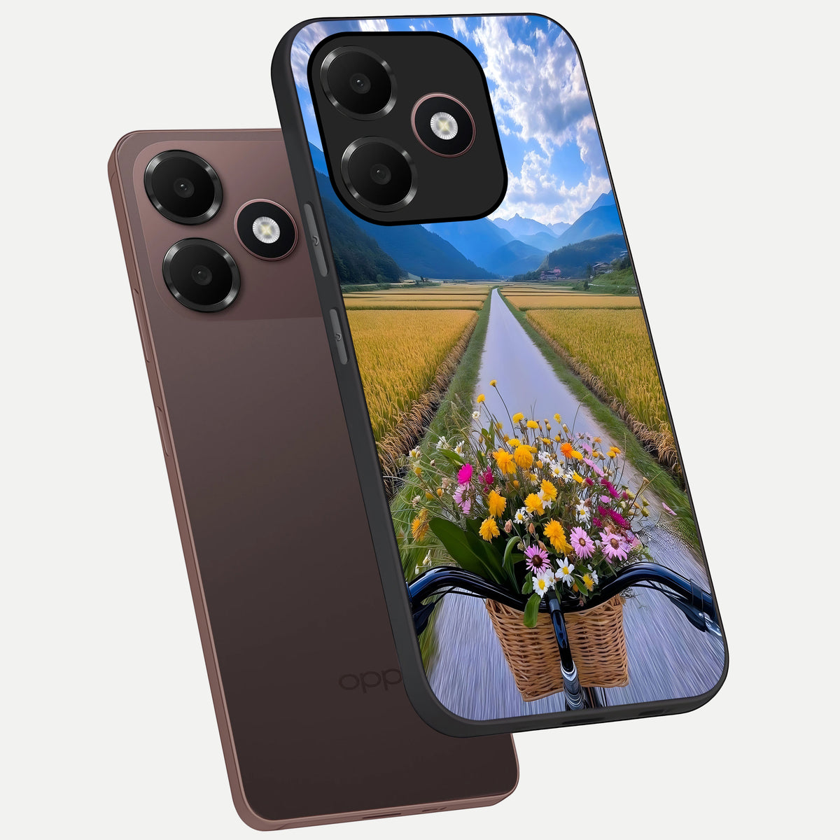  Golden Field Journey phone case For Oppo A6C 5G showing premium glass back cover with detailed artwork