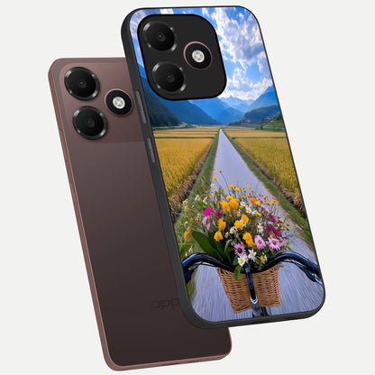  Golden Field Journey phone case For Oppo A6C 5G showing premium glass back cover with detailed artwork