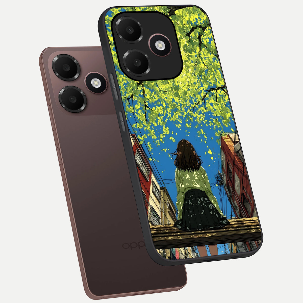  Golden Leaves Glow phone case For Oppo A6C 5G showing premium glass back cover with detailed artwork