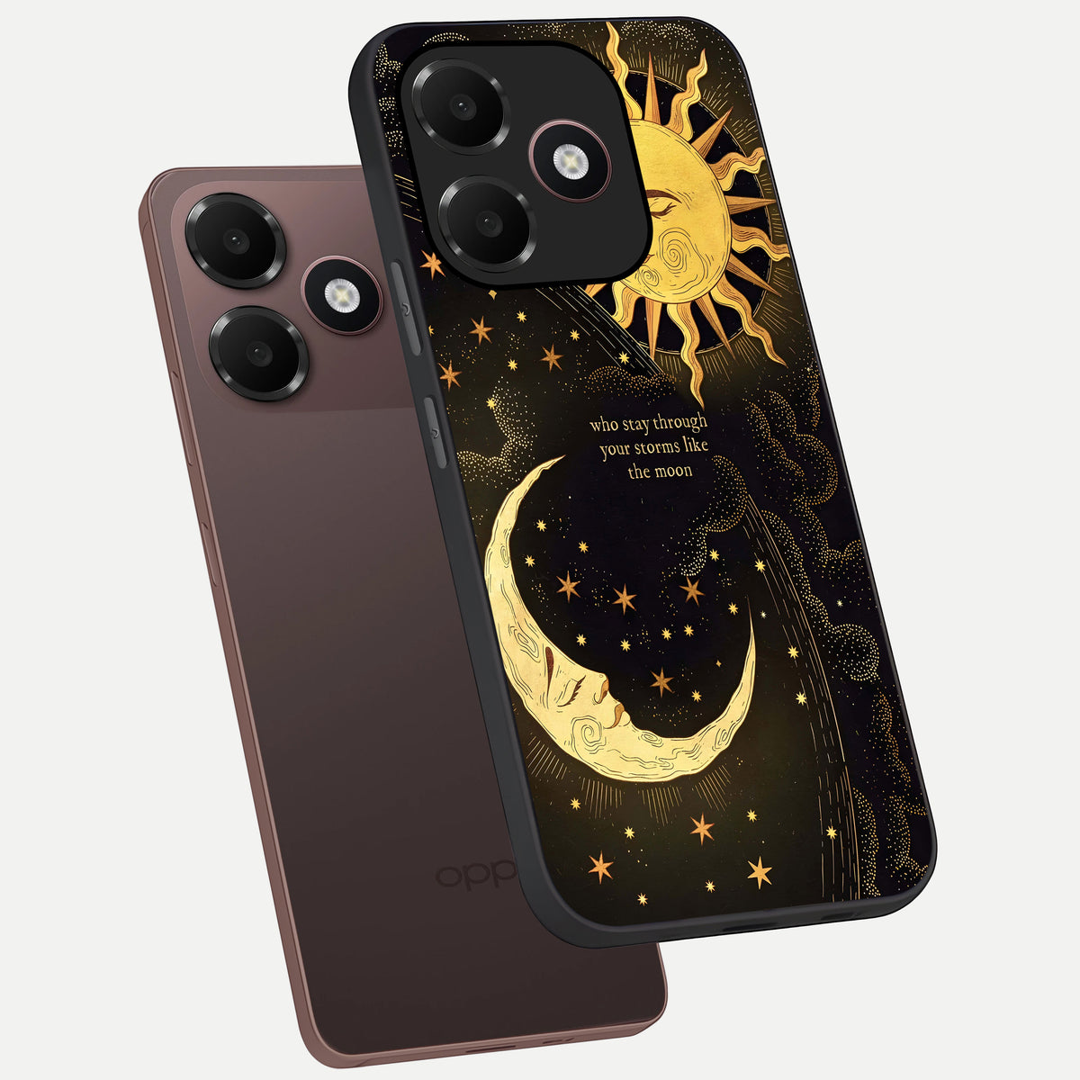  Golden Lunar Love phone case For Oppo A6C 5G showing premium glass back cover with detailed artwork