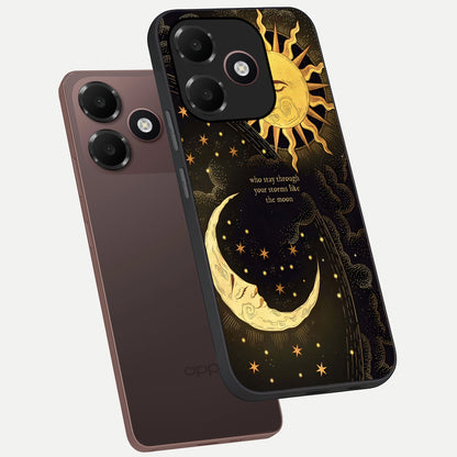  Golden Lunar Love phone case For Oppo A6C 5G showing premium glass back cover with detailed artwork