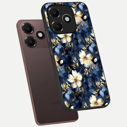  Golden Midnight Bloom phone case For Oppo A6C 5G showing premium glass back cover with detailed artwork
