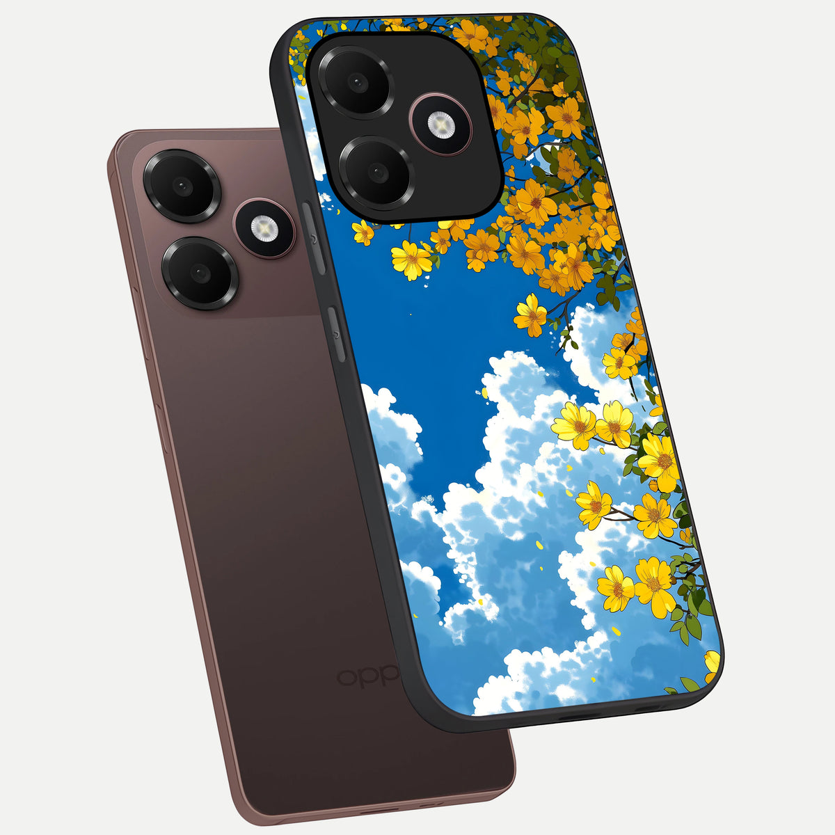  Golden Petal Sky phone case For Oppo A6C 5G showing premium glass back cover with detailed artwork