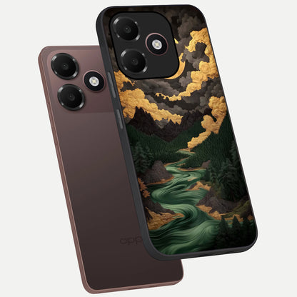  Golden River Moon phone case For Oppo A6C 5G showing premium glass back cover with detailed artwork