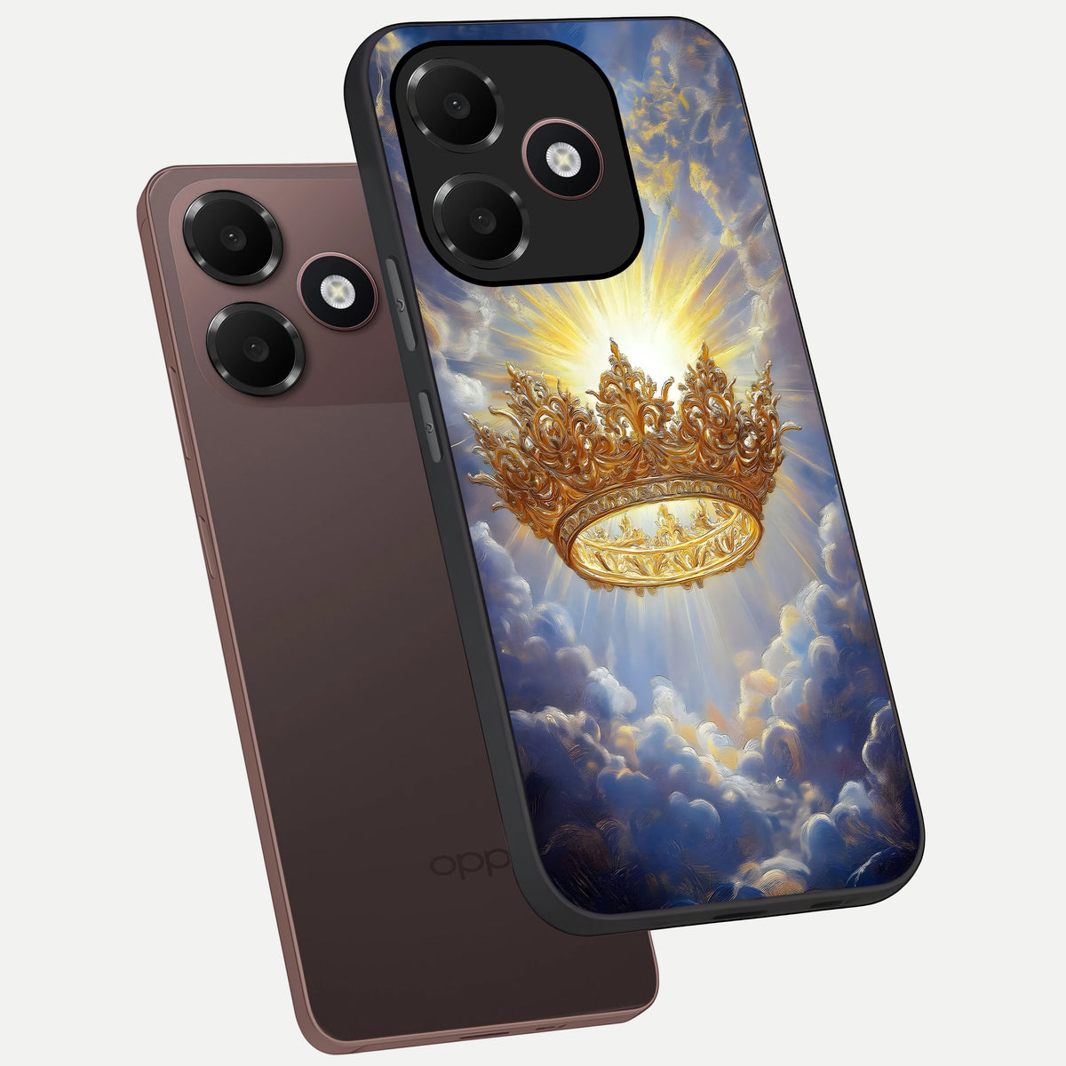  Heavenly Crown Light phone case For Oppo A6C 5G showing premium glass back cover with detailed artwork