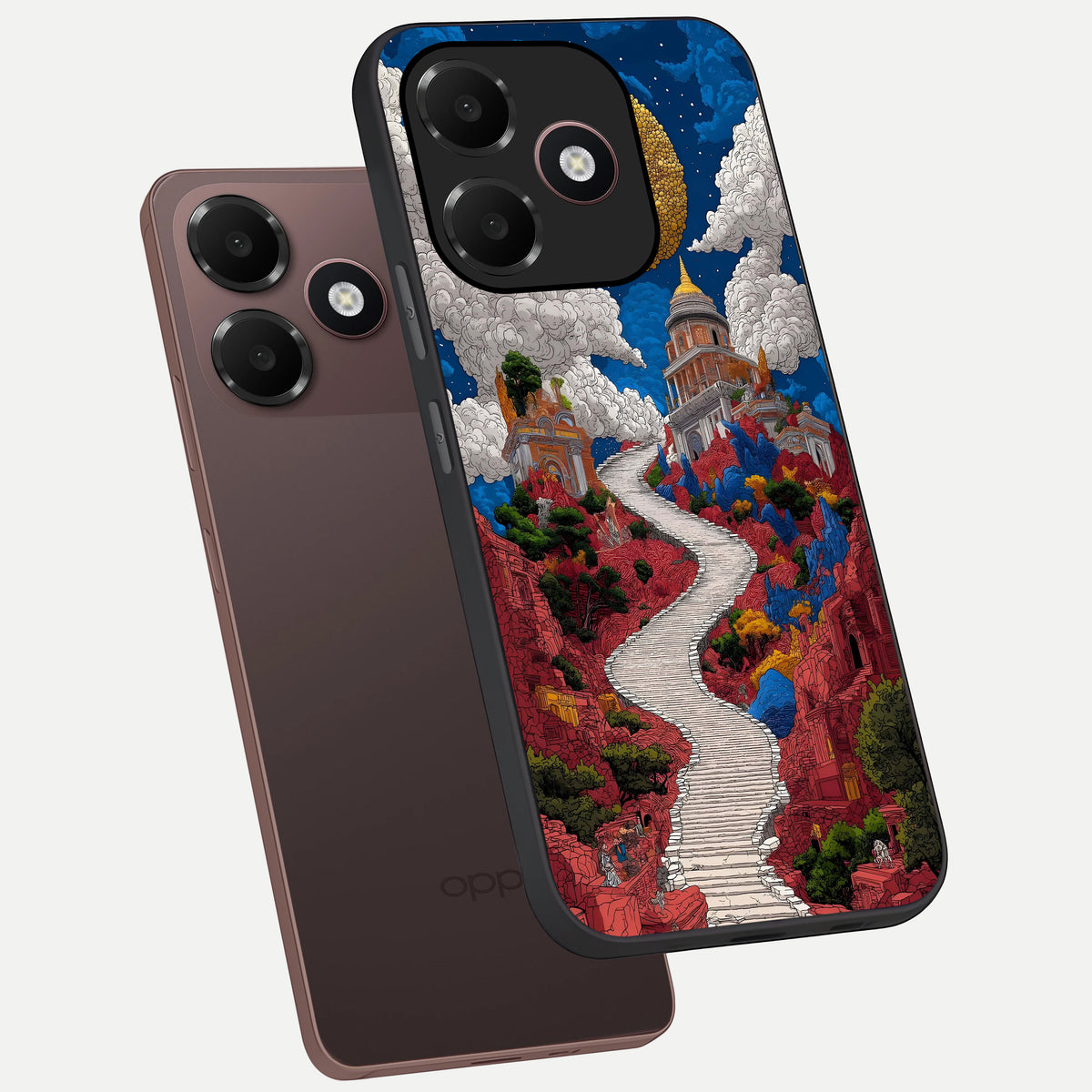  Heavenly Moon Path phone case For Oppo A6C 5G showing premium glass back cover with detailed artwork