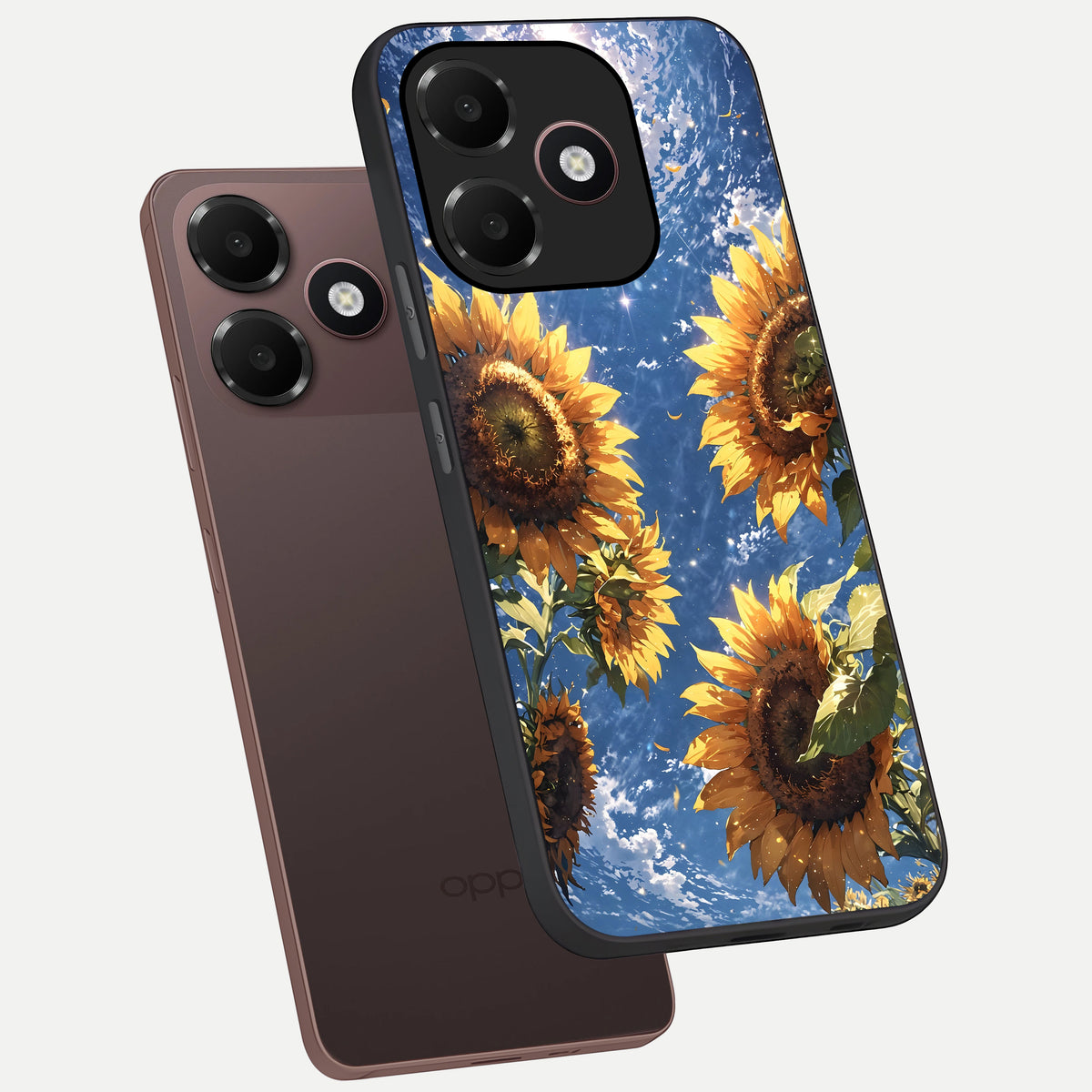  Heavenly Sunflower Rise phone case For Oppo A6C 5G showing premium glass back cover with detailed artwork