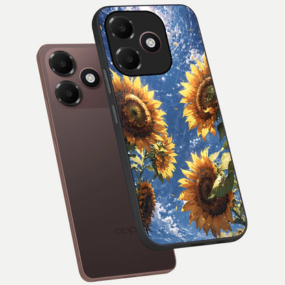  Heavenly Sunflower Rise phone case For Oppo A6C 5G showing premium glass back cover with detailed artwork