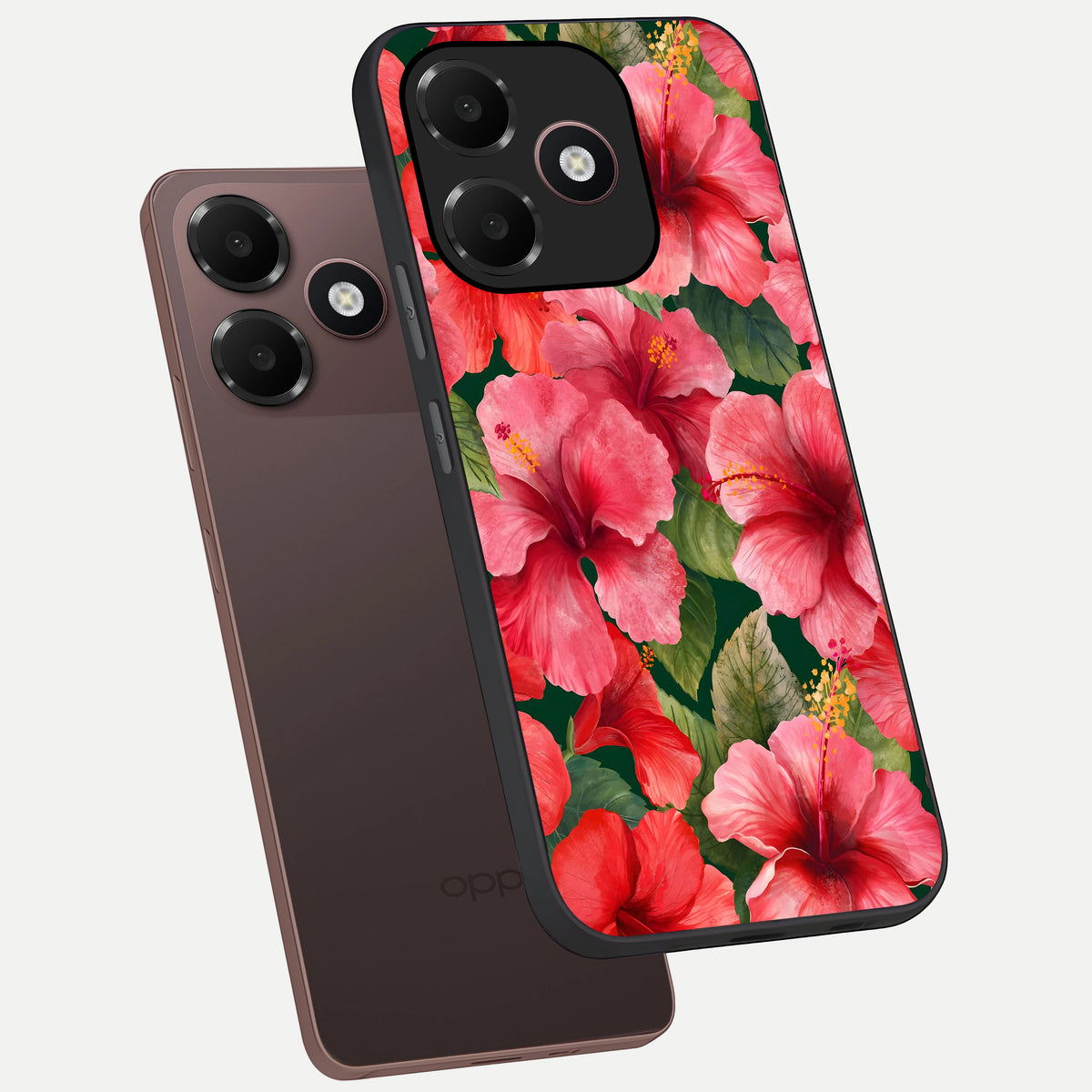  Hibiscus Pattern phone case For Oppo A6C 5G showing premium glass back cover with detailed artwork