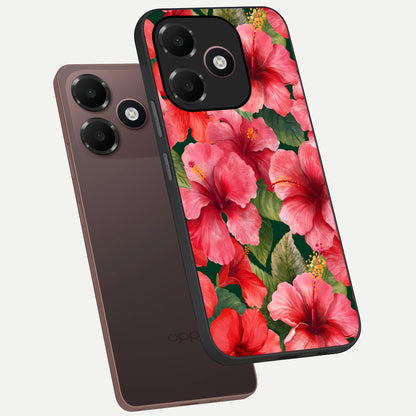  Hibiscus Pattern phone case For Oppo A6C 5G showing premium glass back cover with detailed artwork