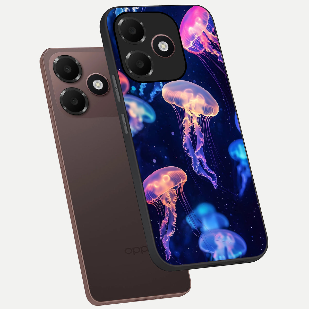  Jellyfish Pattern phone case For Oppo A6C 5G showing premium glass back cover with detailed artwork