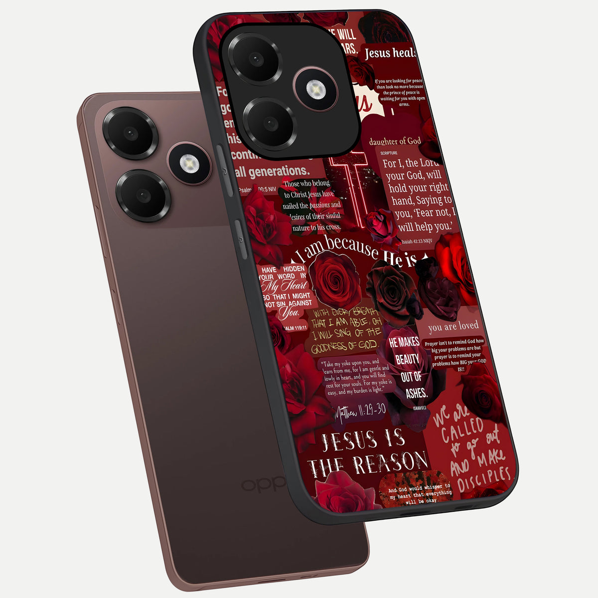  Jesus Love Heals phone case For Oppo A6C 5G showing premium glass back cover with detailed artwork