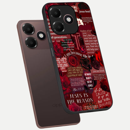  Jesus Love Heals phone case For Oppo A6C 5G showing premium glass back cover with detailed artwork