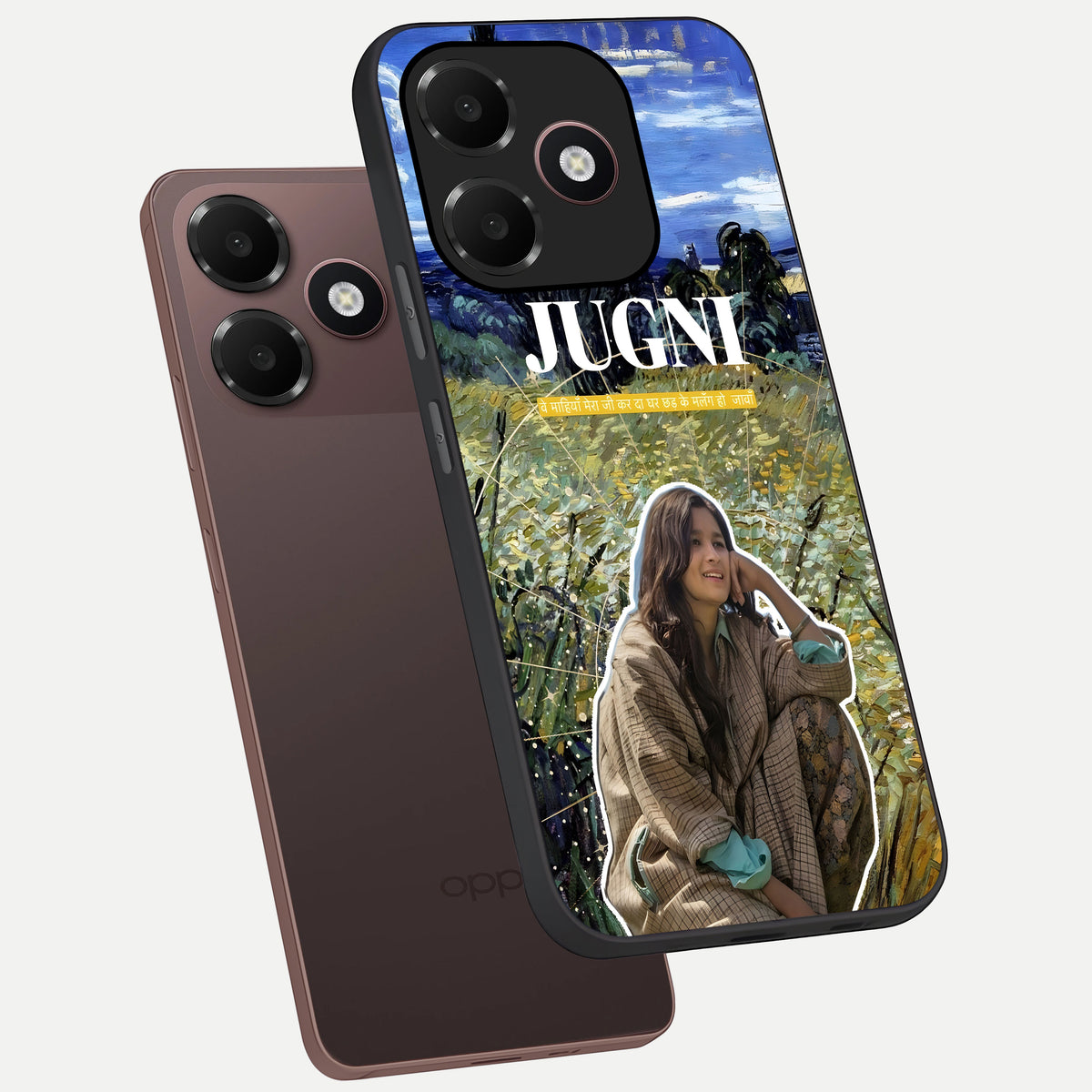  Jugni Soul Vibes phone case For Oppo A6C 5G showing premium glass back cover with detailed artwork